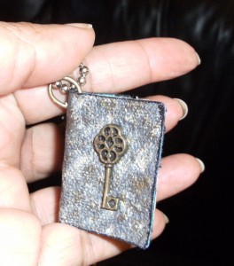 Mini Leather Bound Book Necklace Key Mini Book